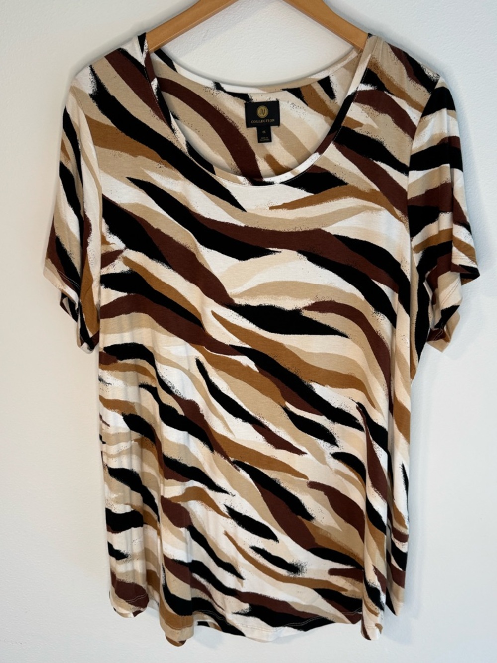 JM Collection Brown Tan White Short Sleeve Rayon-Blend Top - Size 2X